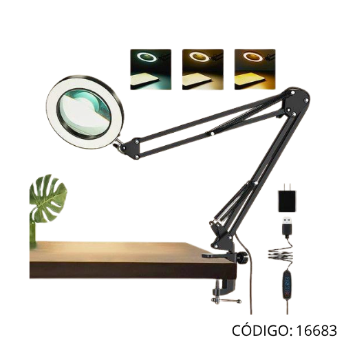Lupa c/Lampara LED Meza Brazo Extendible