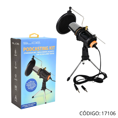 Kit PodCasting Kit Microfono Streaming Omni MiniTripode 3.5 Stereo. Slde. P.N. PD1000.