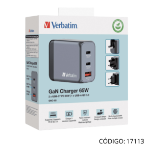 Cargador Verbatin GAN 65W Cels & Laptops