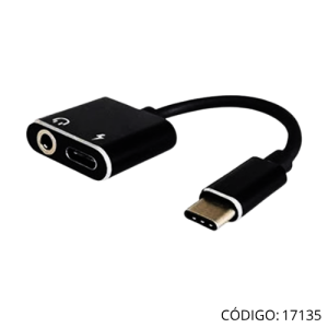 Adaptador AGILER USB-C Macho a 3.5Audio Hembra + USB-C Hembra de Carga. P.N.. AGI-1260.