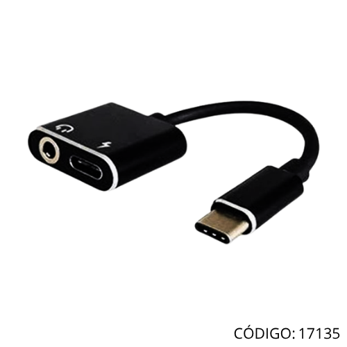 Adaptador AGILER USB-C Macho a 3.5Audio Hembra + USB-C Hembra de Carga. P.N.. AGI-1260.