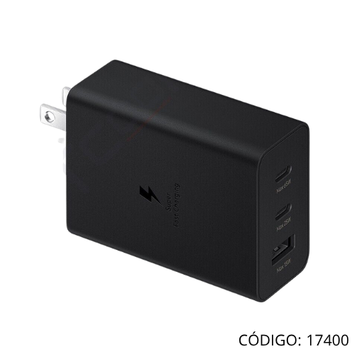 Cargador SAMSUNG 65W PD TRIO USB-C GAN.Incluye: Cable USB-C (3A o 5A), cable USB-A. P.N. XHD-PD20W.