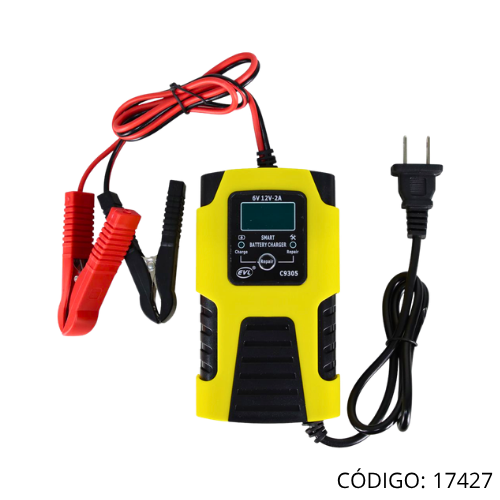 Cargador Bateria Auto de 3 Pasos para baterias de 6V y 12V.