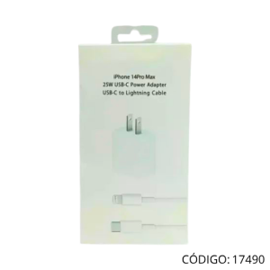 Cargador USB-C + Cable Lightning USB-C para iPhone 14 25W USB-C. Rectangulo de Carga A2305.